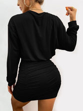 Load image into Gallery viewer, Ruched Long Sleeve Mini Wrap Dress