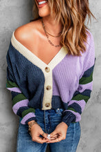 Load image into Gallery viewer, Color Block Rib-Knit V-Neck Cardigan