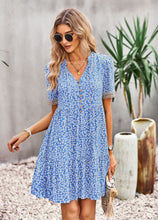 Load image into Gallery viewer, Floral Buttoned Puff Sleeve Dress