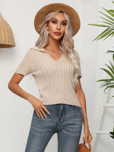 Load image into Gallery viewer, Cable-Knit Johnny Collar Short Sleeve Knit Top