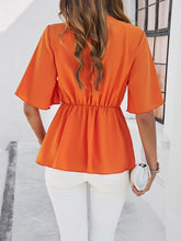 Load image into Gallery viewer, Surplice Tie Waist Half Sleeve Blouse