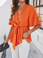Load image into Gallery viewer, Surplice Tie Waist Half Sleeve Blouse