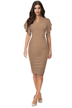 Load image into Gallery viewer, Notched Neck Flutter Sleeve Pencil Dress