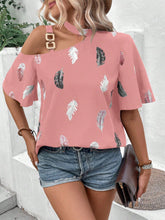 Load image into Gallery viewer, Asymmetrical One Shoulder Short Sleeve Printed Blouse