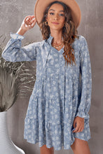 Load image into Gallery viewer, Floral Tie-Neck Flounce Sleeve Tiered Babydoll Dress