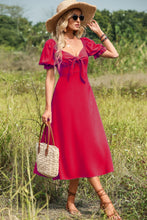 Load image into Gallery viewer, Tie Front Sweetheart Neck Flounce Sleeve Dress