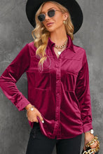 Load image into Gallery viewer, Button Up Collared Neck Long Sleeve Velvet Shirt
