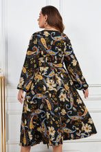 Load image into Gallery viewer, Plus Size Floral Print Tie Belt Balloon Sleeve Midi Dress