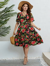 Load image into Gallery viewer, Plus Size Floral Tie Belt Surplice Dress