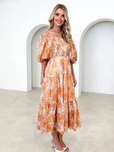 Load image into Gallery viewer, Printed Smocked Off-Shoulder Tiered Dress