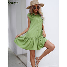 Load image into Gallery viewer, Collared Neck Buttoned Cap Sleeve Mini Dress