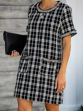 Load image into Gallery viewer, Pocketed Plaid Round Neck Short Sleeve Dress
