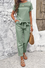 Load image into Gallery viewer, Round Neck Short Sleeve Top and Pants Set