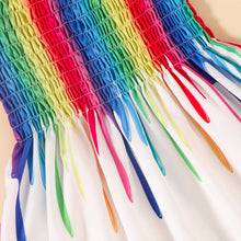 Load image into Gallery viewer, Rainbow Color Tie Shoulder Smocked Dress
