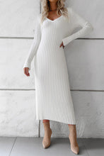 Load image into Gallery viewer, V-Neck Long Sleeve Ribbed Sweater Dress