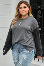 Load image into Gallery viewer, Plus Size Round Neck Long Sleeve Buttoned Blouse