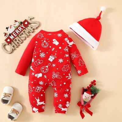 Baby Reindeer Round Neck Snap Down Jumpsuit