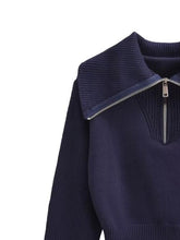 Load image into Gallery viewer, Half Zip Ribbed Collared Neck Knit Top