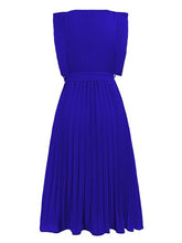 Load image into Gallery viewer, Tied Round Neck Pleated Midi Dress