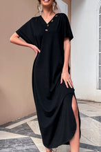Load image into Gallery viewer, Decorative Button V-Neck Slit Maxi Dress