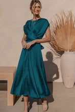 Load image into Gallery viewer, Satin Cap Sleeve Tie Back Midi Dress