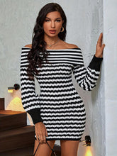 Load image into Gallery viewer, Striped Off-Shoulder Sweater Dress