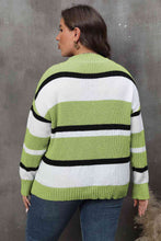 Load image into Gallery viewer, Plus Size Striped V-Neck Dropped Shoulder Sweater