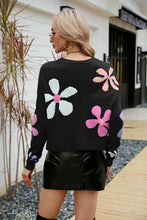 Load image into Gallery viewer, Flower Round Neck Drop Shoulder Sweater