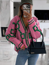Load image into Gallery viewer, Geometric Dropped Shoulder Button Down Cardigan