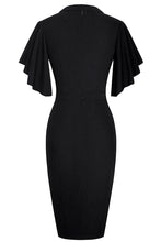 Load image into Gallery viewer, Notched Neck Flutter Sleeve Pencil Dress