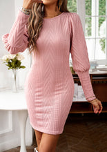 Load image into Gallery viewer, Cable-Knit Round Neck Lantern Sleeve Sweater Dress