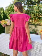 Load image into Gallery viewer, Textured V-Neck Flutter Sleeve Dress