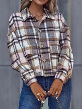 Load image into Gallery viewer, Plaid Collared Neck Button Down Jacket