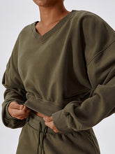 Load image into Gallery viewer, V-Neck Dropped Shoulder Sports Sweatshirt