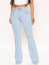 Load image into Gallery viewer, Striped Raw Hem Jeans
