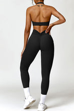 Load image into Gallery viewer, Ruched Halter Neck Bra and Pocketed Leggings Active Set