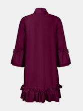 Load image into Gallery viewer, Frill Tie Neck Three-Quarter Sleeve Dress