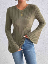Load image into Gallery viewer, Ribbed Round Neck Flare Sleeve Top
