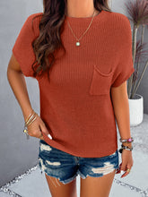 Load image into Gallery viewer, Round Neck Rib Trim Short Sleeve Knit Top
