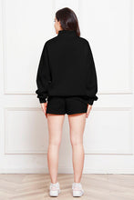 Load image into Gallery viewer, Half Zip Long Sleeve Sweatshirt and Drawstring Shorts Set