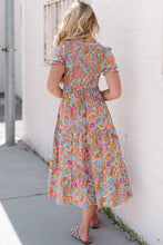 Load image into Gallery viewer, Floral Flounce Sleeve Round Neck Midi Dress