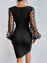 Load image into Gallery viewer, Butterfly Applique Lantern Sleeve V-Neck Mini Dress