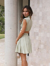 Load image into Gallery viewer, Cutout Ruched Mock Neck Mini Dress