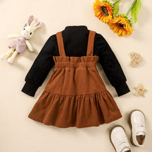 Load image into Gallery viewer, Baby Girl Puff Sleeve Round Neck Top and Buttoned Overall Dress Set