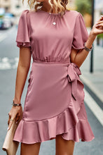 Load image into Gallery viewer, Round Neck Flutter Sleeve Ruffled Dress