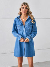 Load image into Gallery viewer, Pocketed Dropped Shoulder Mini Denim Dress