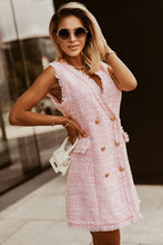Load image into Gallery viewer, Tweed Fringe Trim Double-Breasted Sleeveless Dress