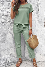 Load image into Gallery viewer, Round Neck Short Sleeve Top and Pants Set