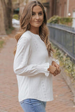 Load image into Gallery viewer, Openwork Notched Flounce Sleeve Blouse