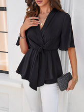 Load image into Gallery viewer, Surplice Tie Waist Half Sleeve Blouse